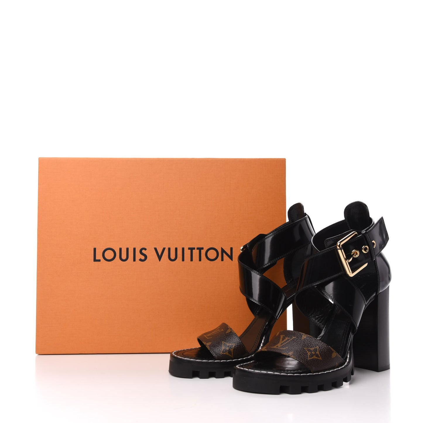 Glazed Calfskin Monogram Star Trail Sandals 40 Black