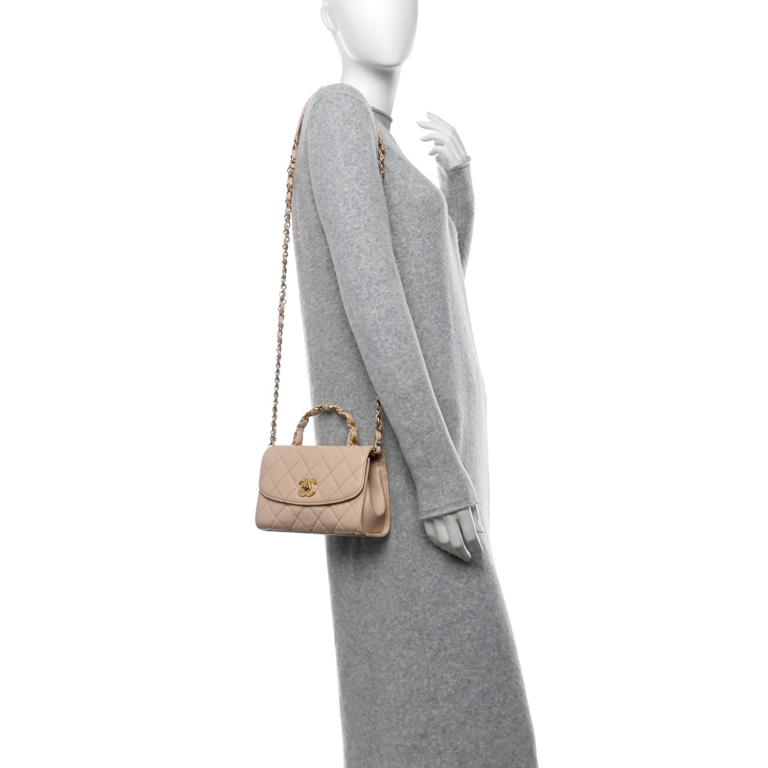Chanel Crumpled Lambskin Quilted Mini CC Links Top Handle Flap Beige 2 of 11