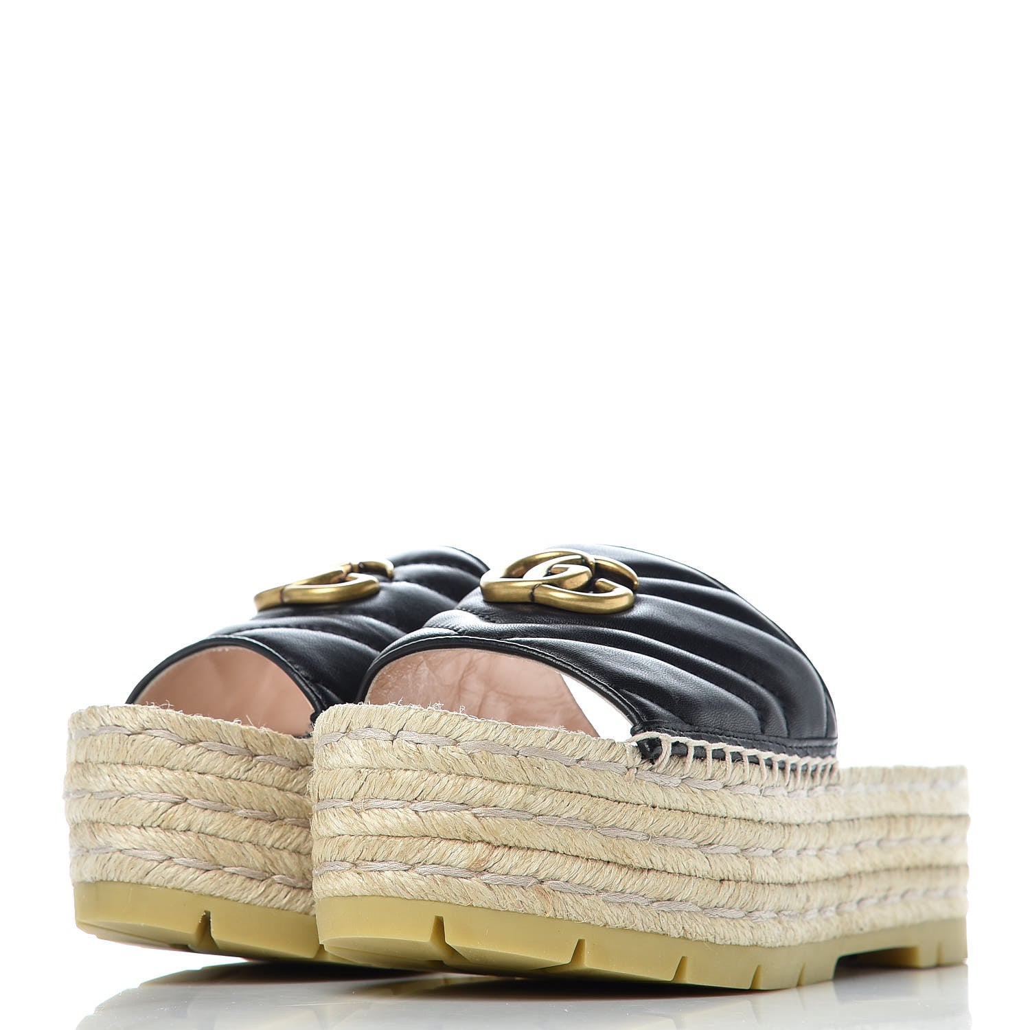 Gucci Nappa Matelasse GG Marmont Platform Espadrille Slide Sandals 37 Black 3 of 9