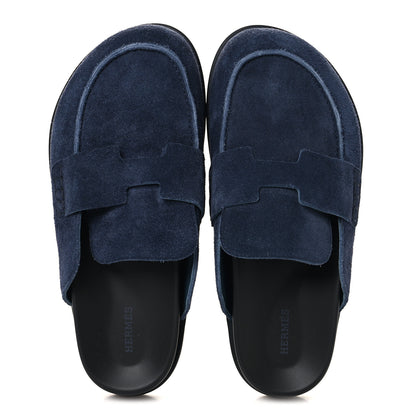 Hermes Suede Calfskin Mens Go Mules 40 Bleu Celeste 2 of 10
