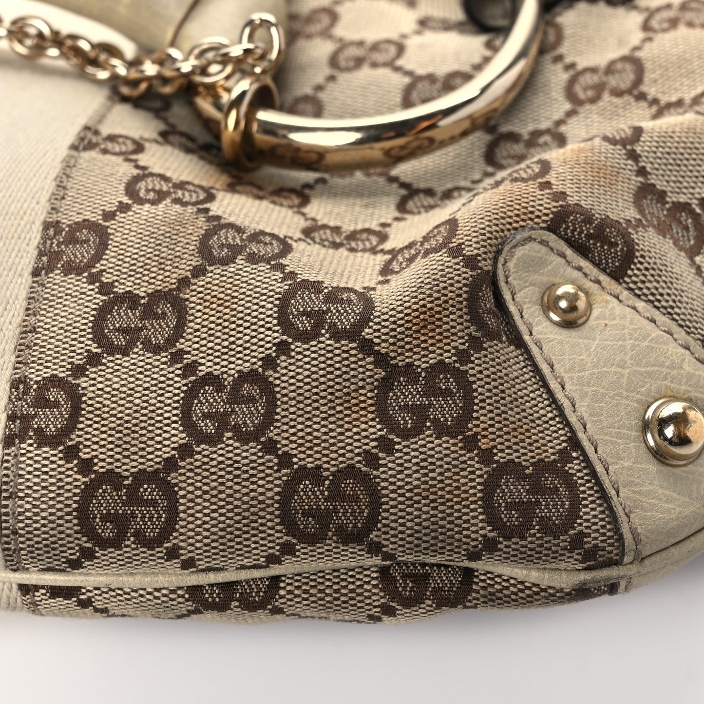 Monogram Large Horsebit Web Shoulder Bag White