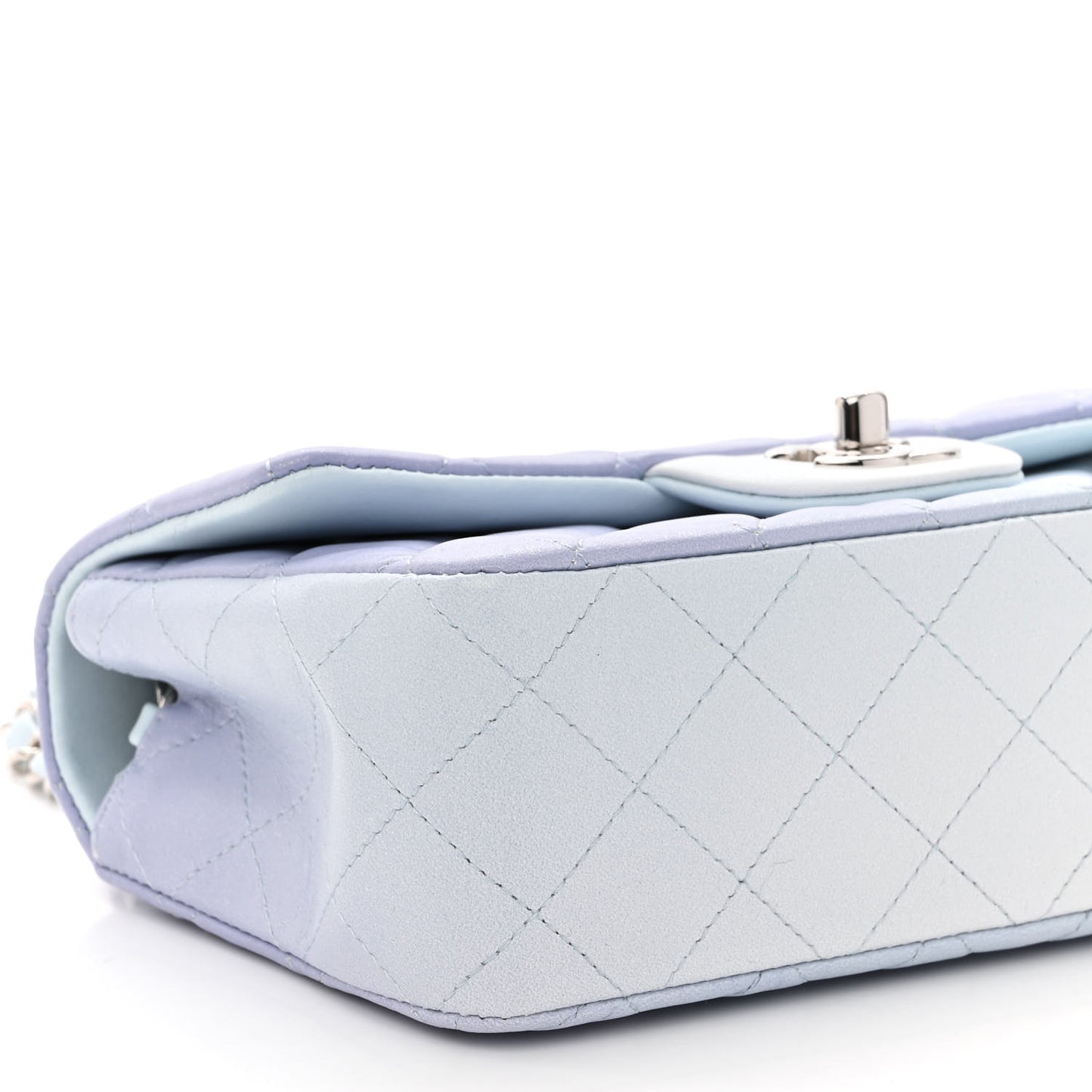 Perforated Lambskin Quilted Mini Rectangular Flap Light Blue Light Purple White