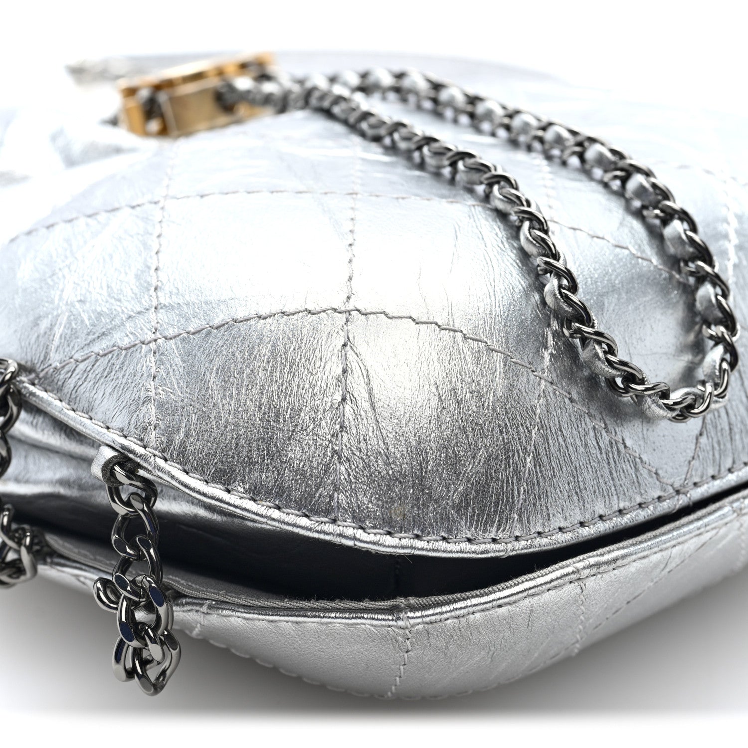 Chanel Metallic Aged Calfskin Quilted Small Gabrielle Bucket Silver 8 of 9