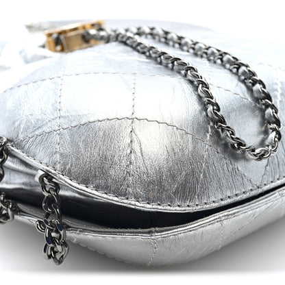 Chanel Metallic Aged Calfskin Quilted Small Gabrielle Bucket Silver 8 of 9