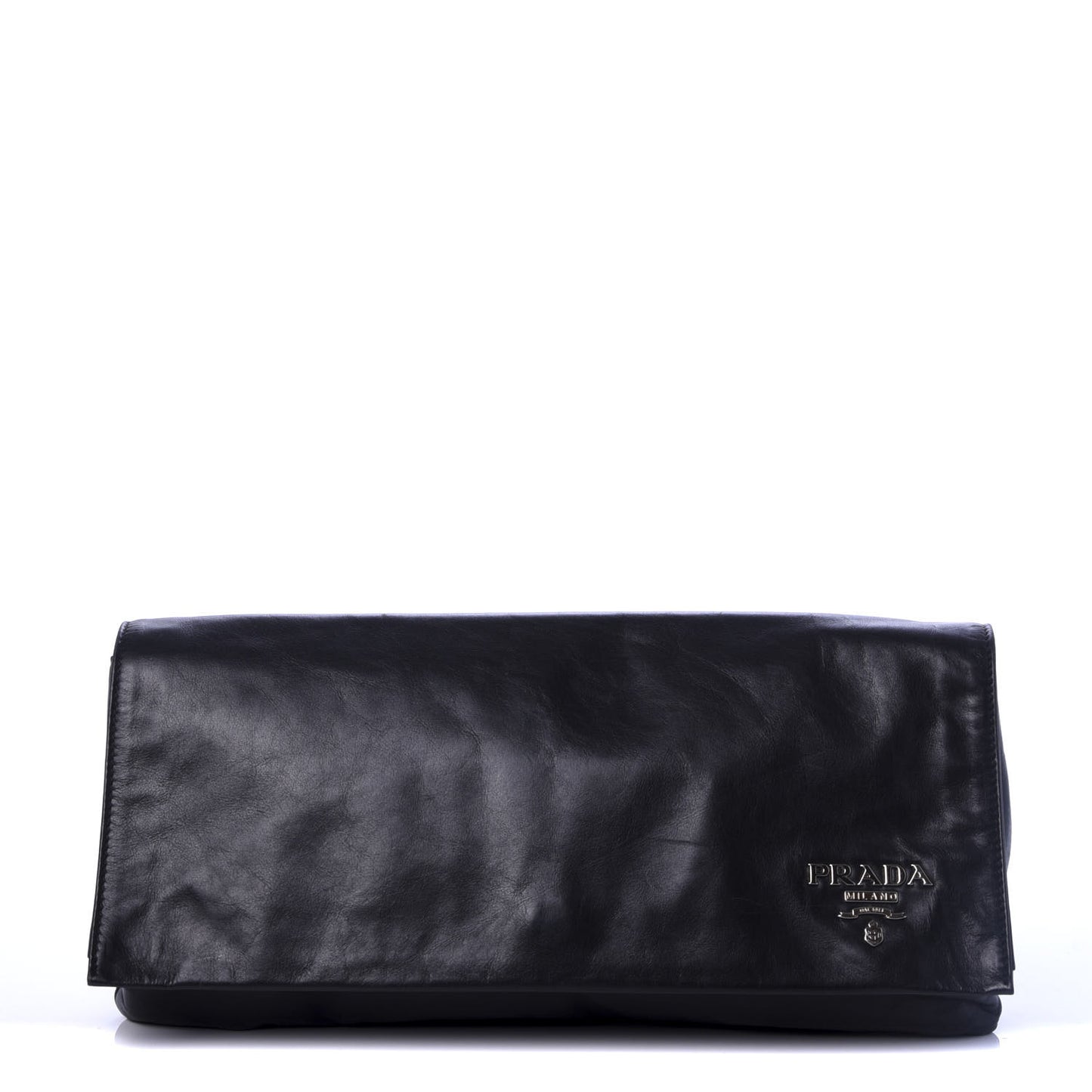 Glace Calfskin Fold Over Clutch Black