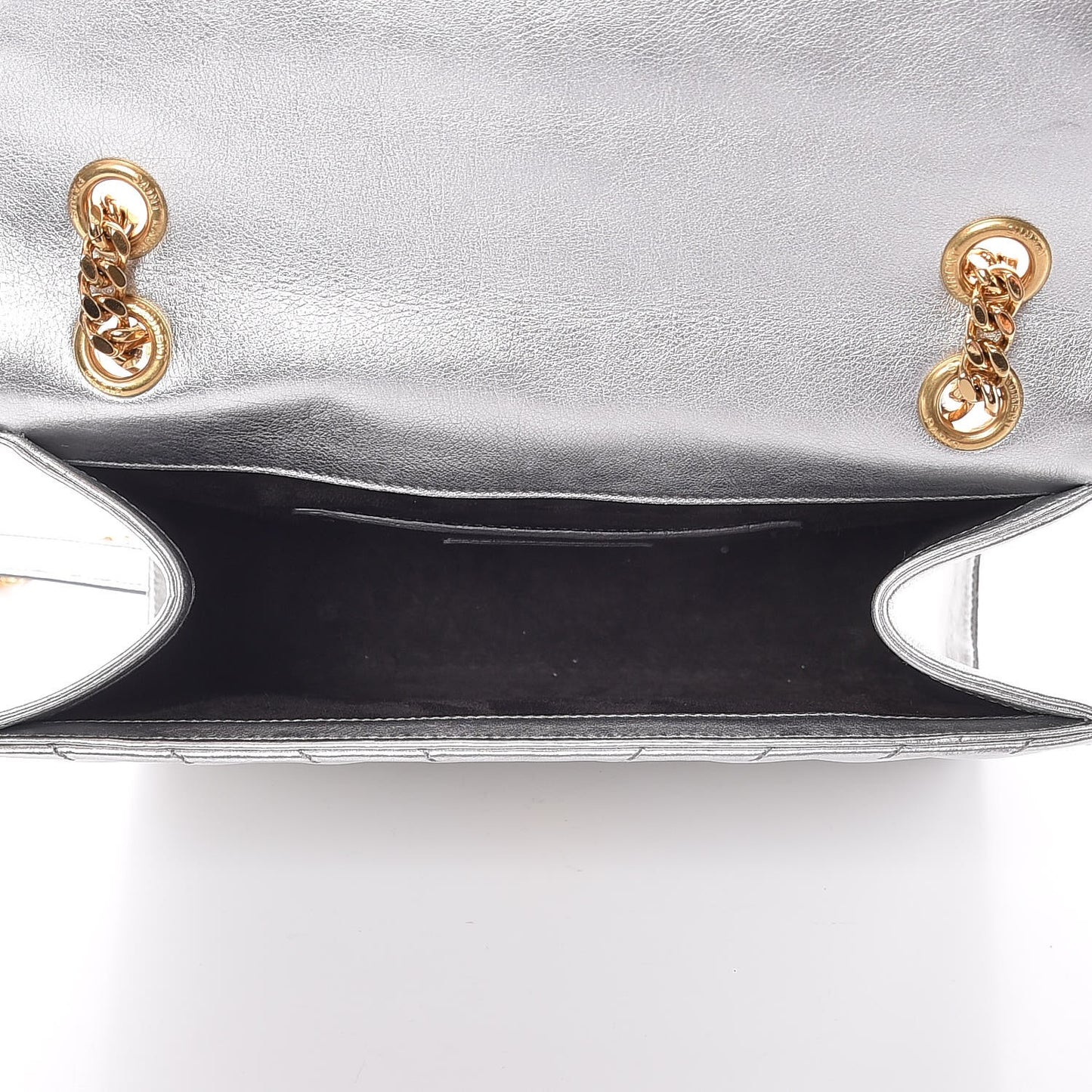 Metallic Calfskin Matelasse Medium Monogram Satchel Silver