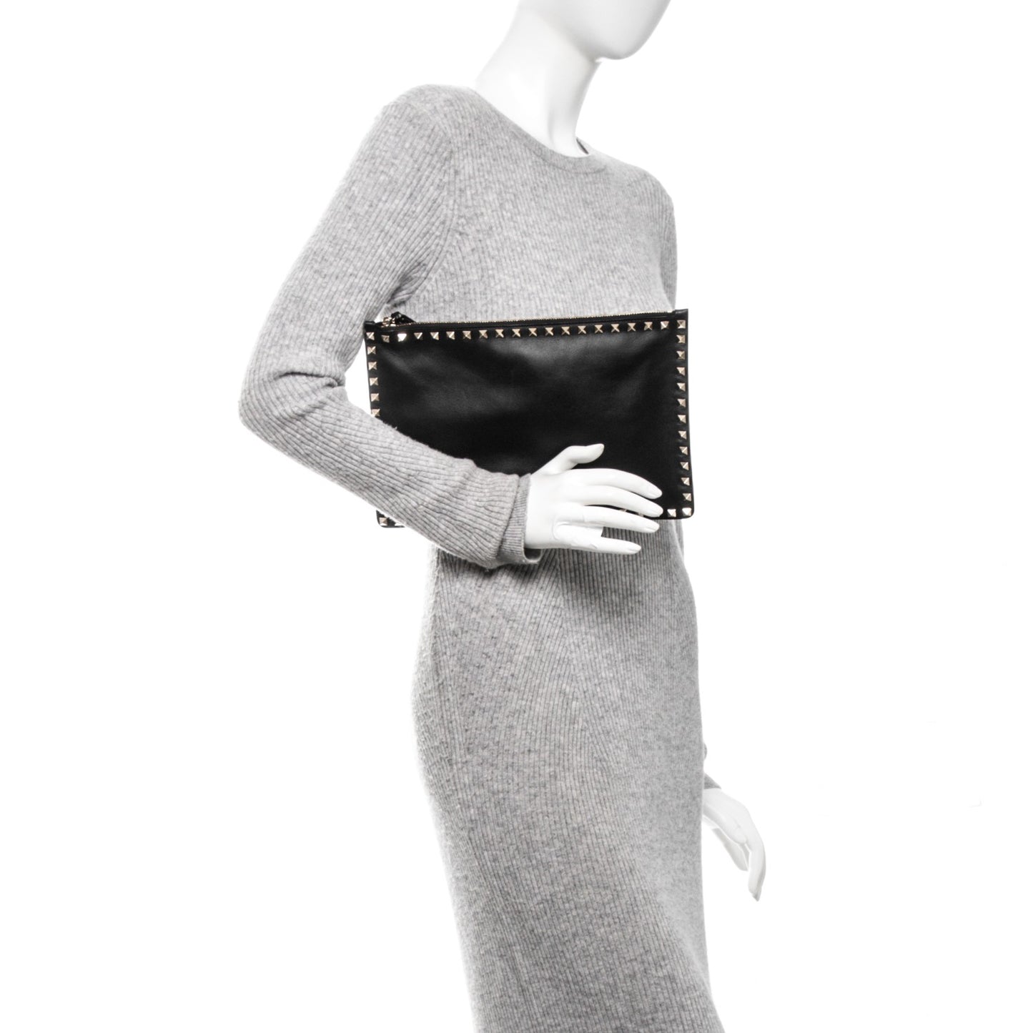 Vitello Large Rockstud Zip Pouch Black