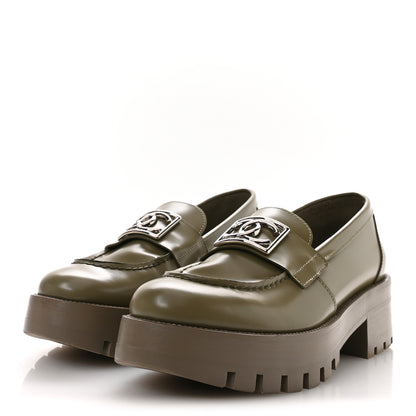 Chanel Calfskin Metal CC Loafers 37.5 Khaki 4 of 10