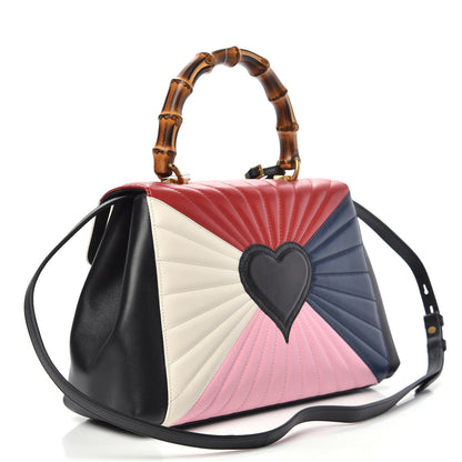 Gucci Calfskin Bamboo Trapuntata Queen Margaret Top Handle Bag Blue Agata Hibiscus Red Mystic White Sugar Pink 4 of 12