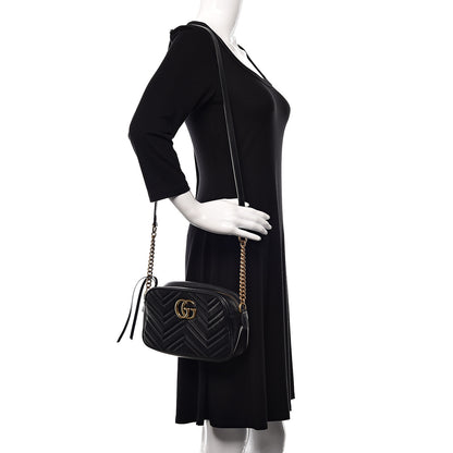 Gucci Calfskin Matelasse Small GG Marmont Chain Shoulder Bag Black 2 of 10