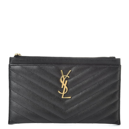 Saint Laurent Grain De Poudre Chevron Monogram Bill Pouch Black 1 of 8