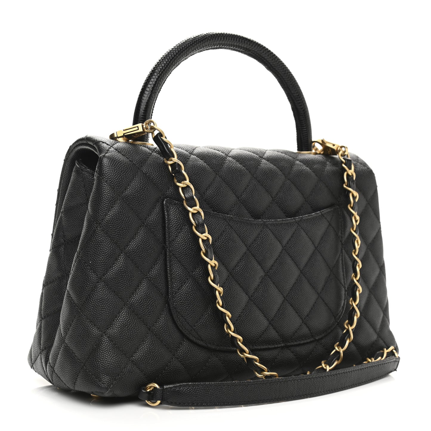 Caviar Lizard Quilted Small Coco Handle Flap Black