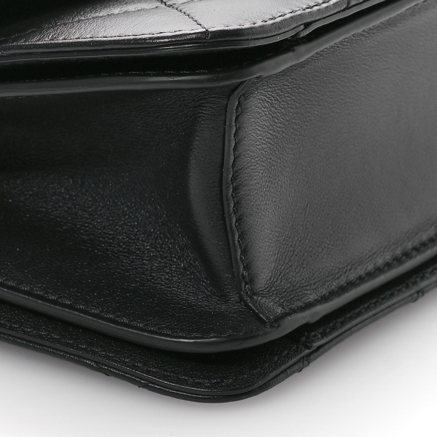 Calfskin Quilted Small Top Handle Flap Black