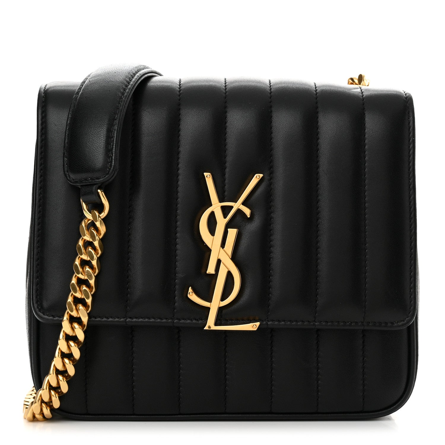 Saint Laurent Lambskin Matelasse Monogram Medium Vicky Chain Bag Black 1 of 10