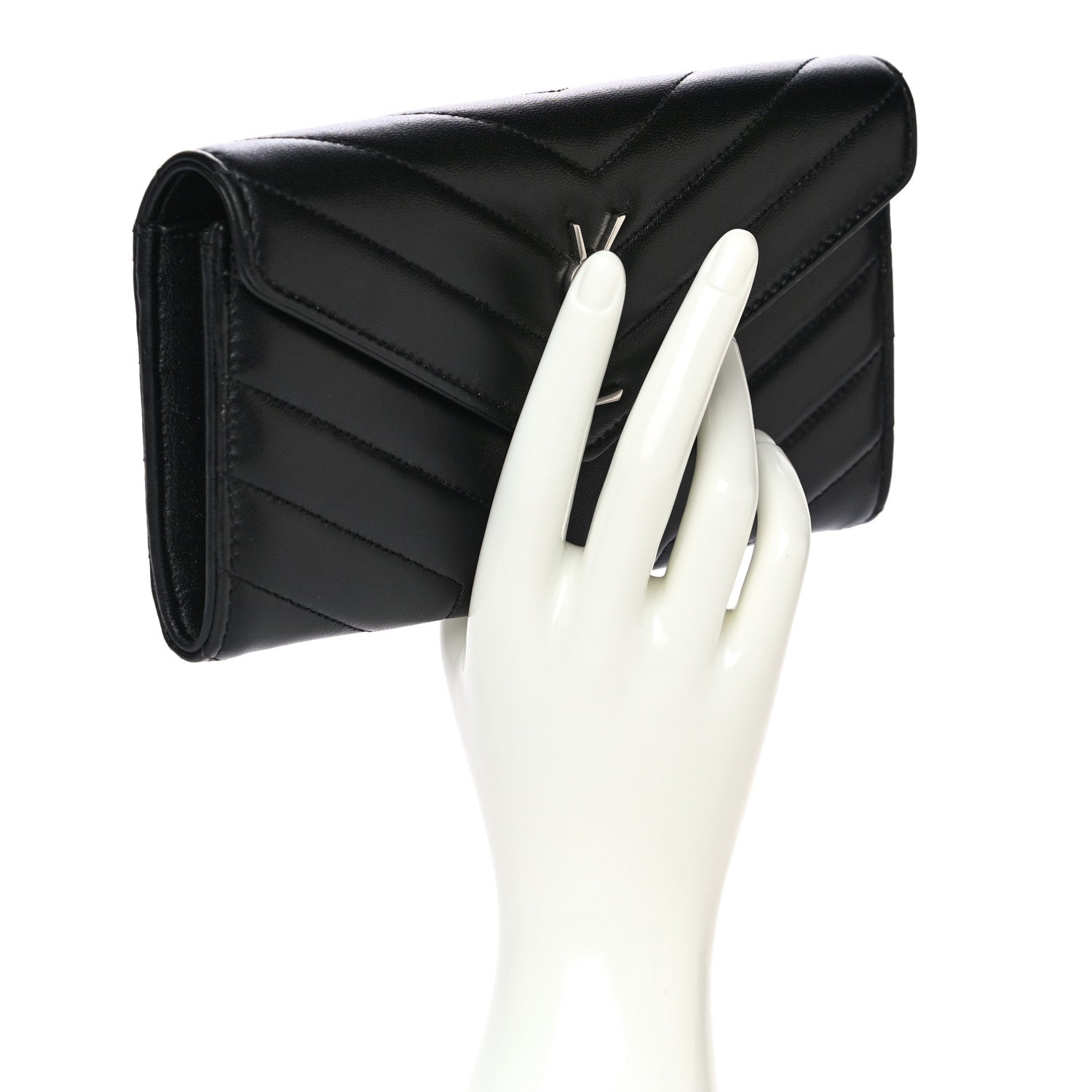 Saint Laurent Lambskin Y Quilted Monogram Large Loulou Flap Wallet Black 2 of 11