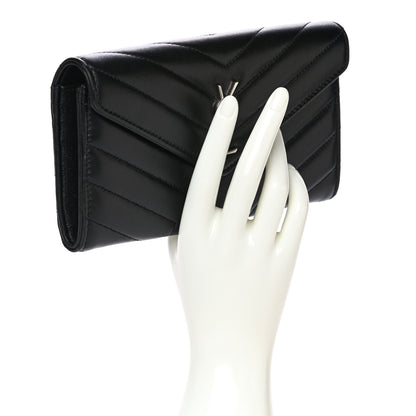 Saint Laurent Lambskin Y Quilted Monogram Large Loulou Flap Wallet Black 2 of 11