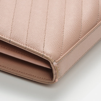 Saint Laurent Grain De Poudre Matelasse Chevron Monogram Chain Wallet Pale Pink 8 of 15