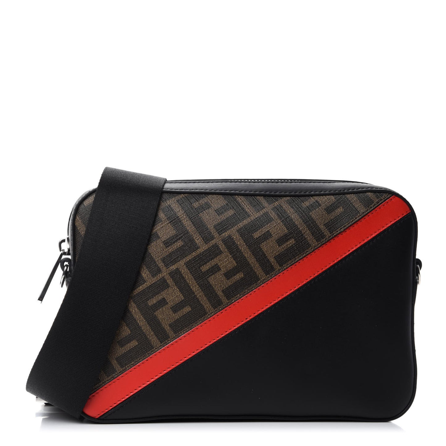 Glazed Fabric Vitello Liberty FF 1974 Diagonal Camera Case Tobacco Rosso Black
