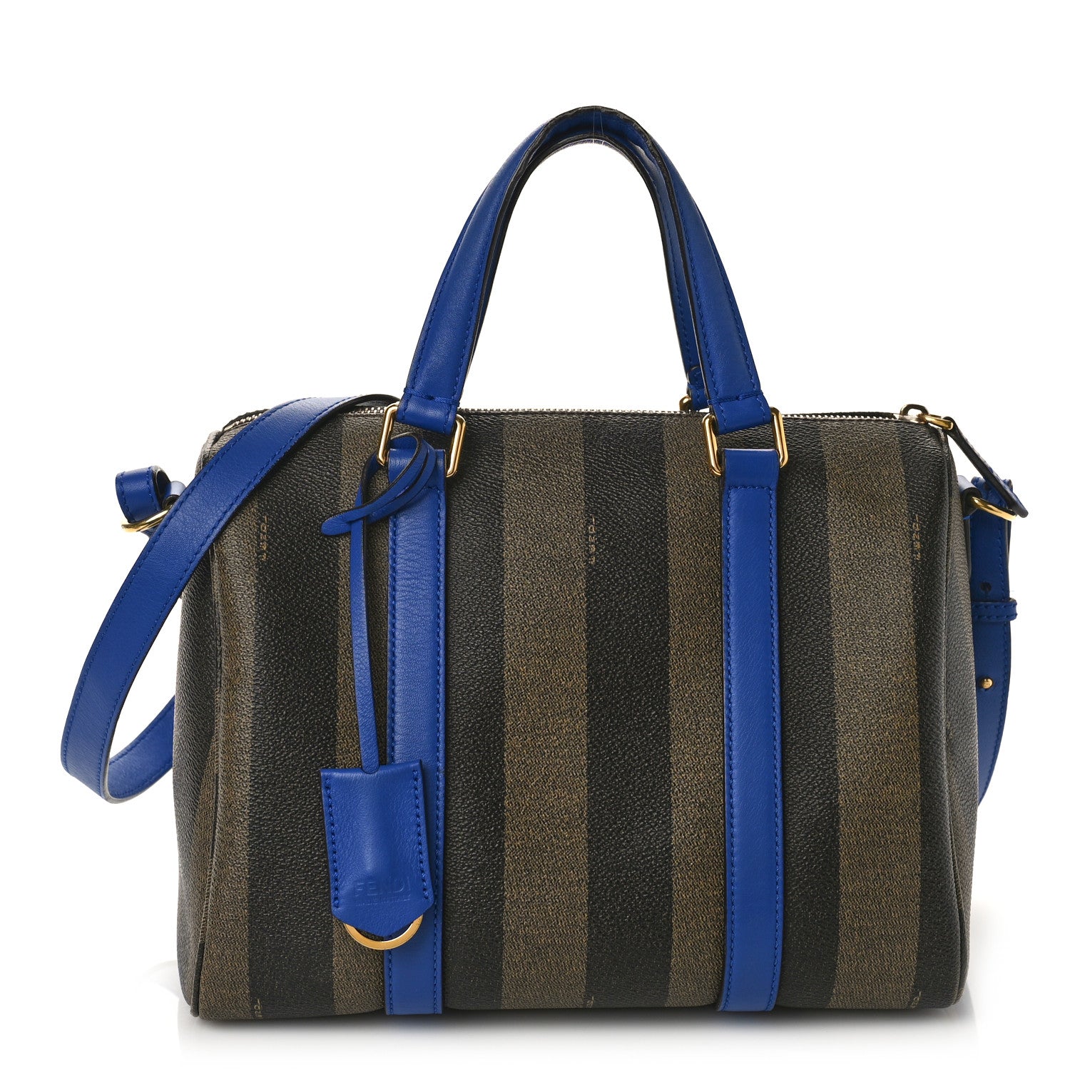 Fendi Pequin Spalmati Vitello Flamingo Small Boston Tobacco Blue Neon 1 of 9