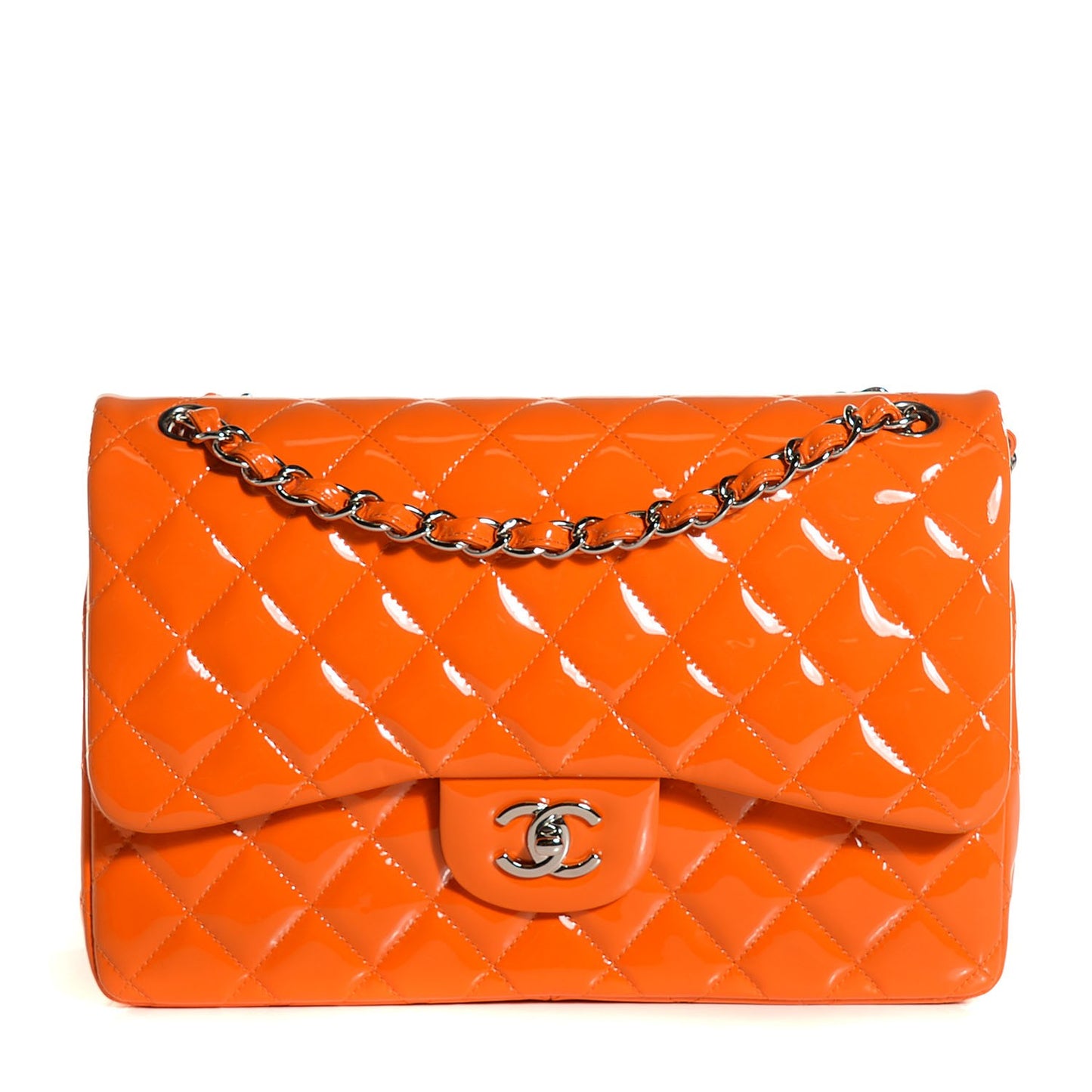 Patent Quilted Jumbo Double Flap Orange
