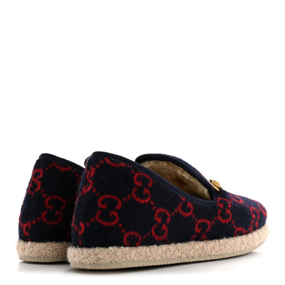 Gucci Covered Wool GG Monogram Womens Fria Horsebit Loafers 37.5 Blue Red Butterscotch 5 of 10