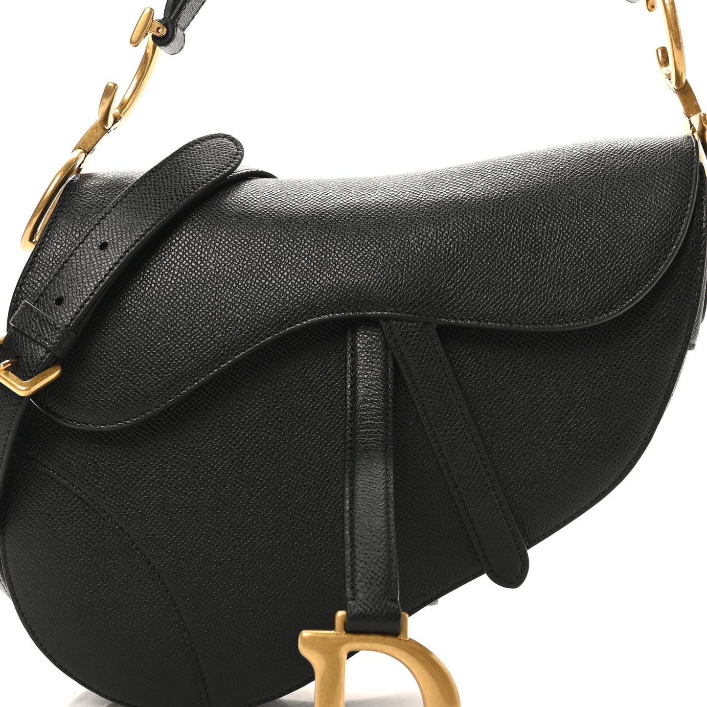 Grained Calfskin Saddle Bag With Strap Black