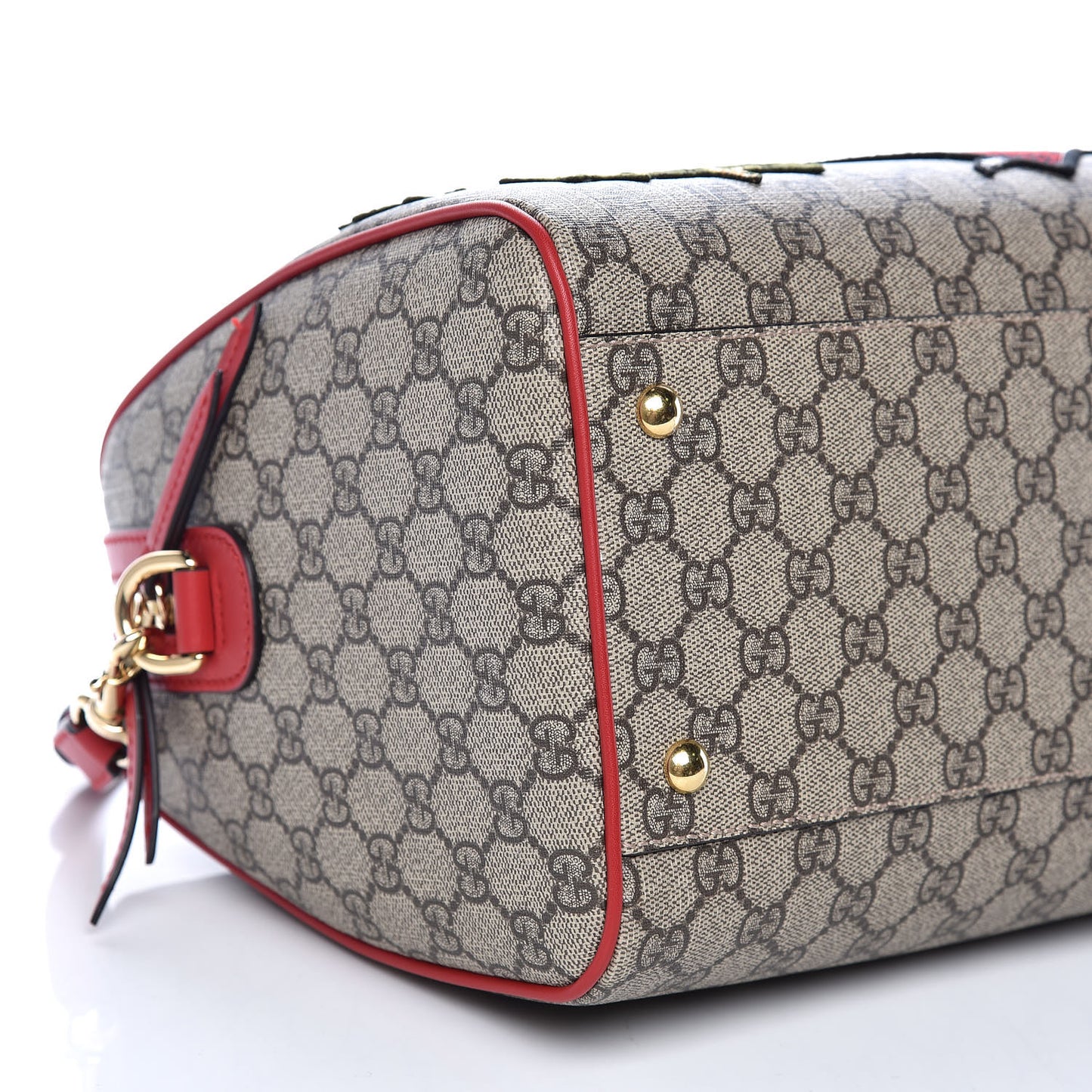 GG Supreme Monogram Kingsnake Heart Embroidered Medium Boston Hibiscus Red