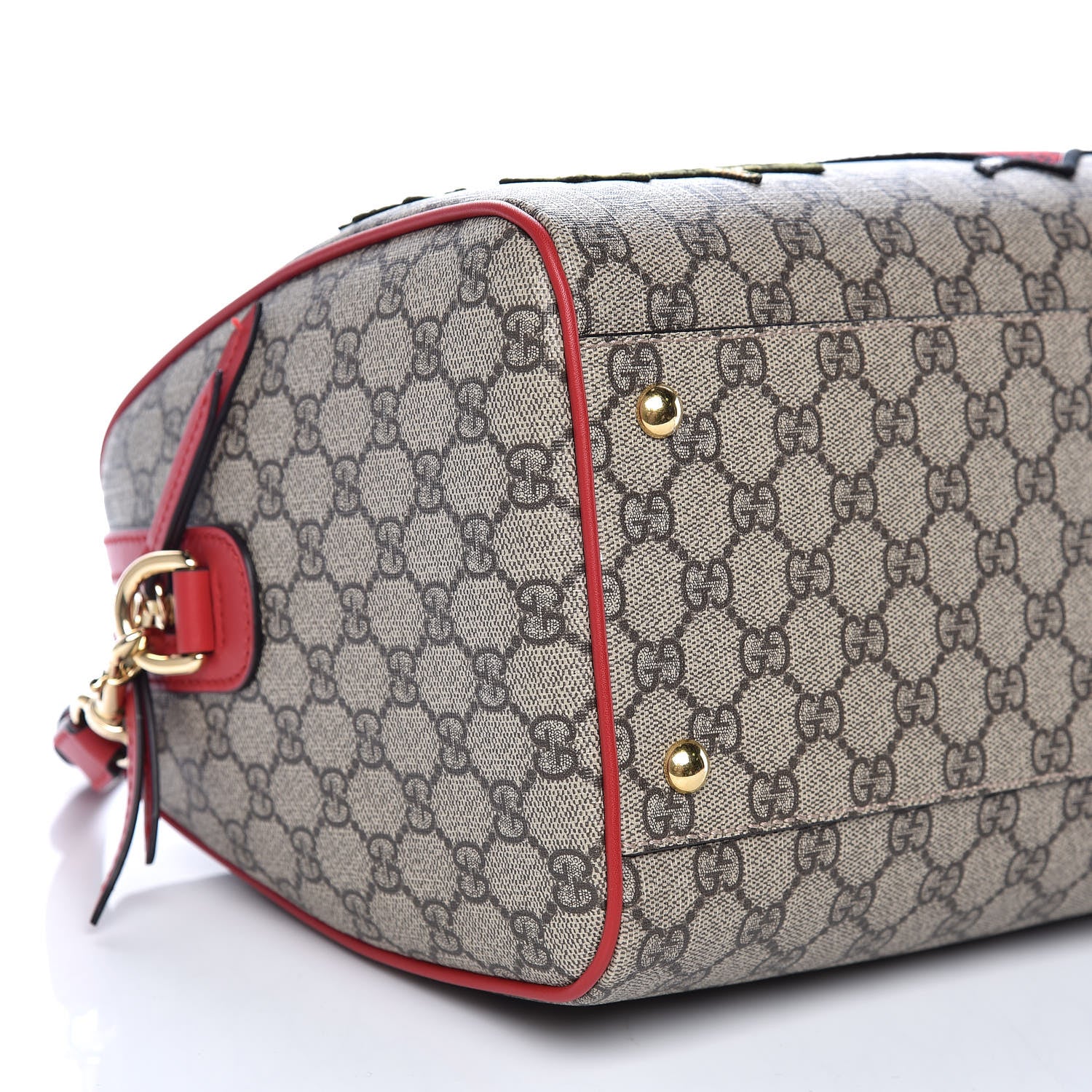 Gucci GG Supreme Monogram Kingsnake Heart Embroidered Medium Boston Hibiscus Red 5 of 10