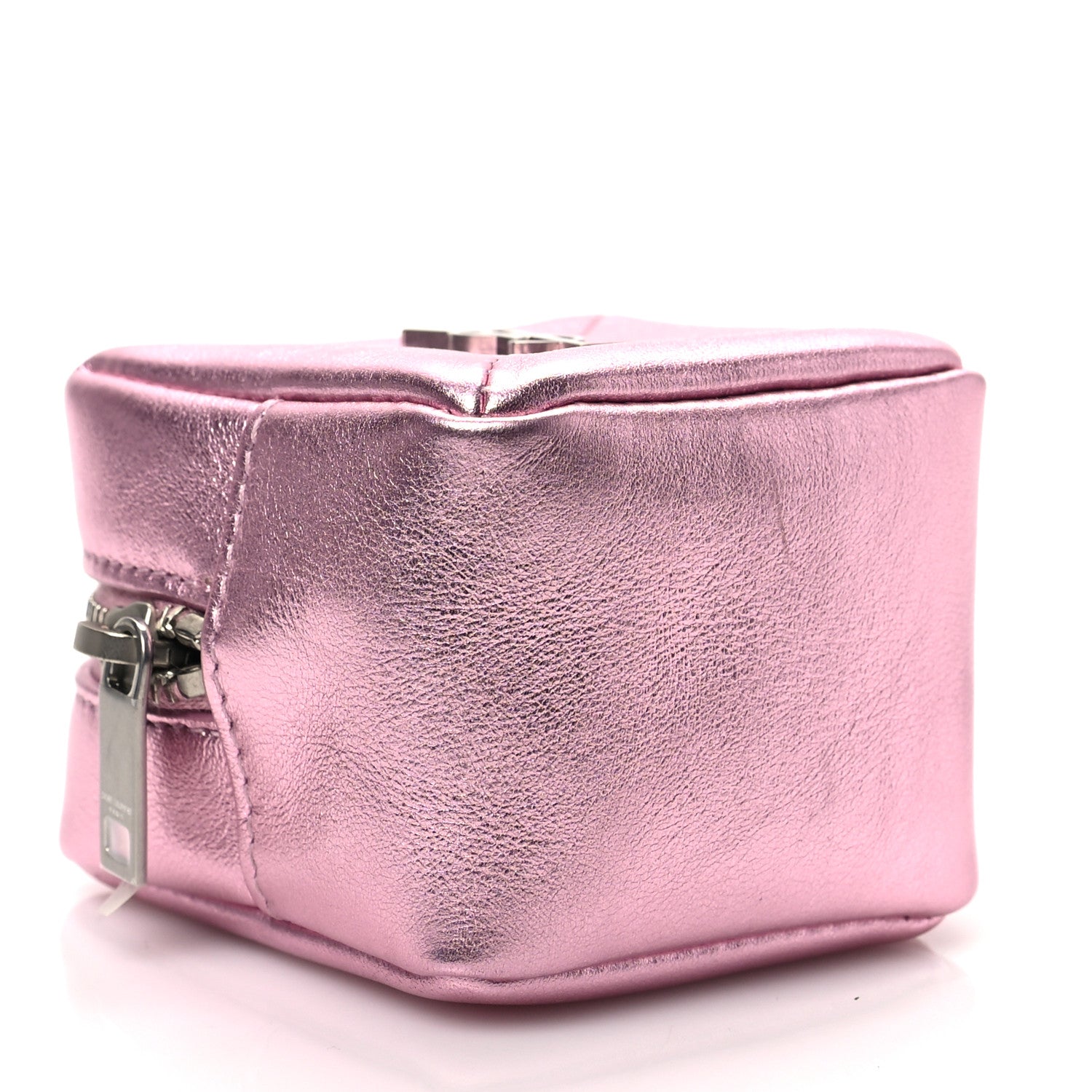 Saint Laurent Crinkled Lame Calfskin Jaime Cube Charm Keychain Violet 4 of 7