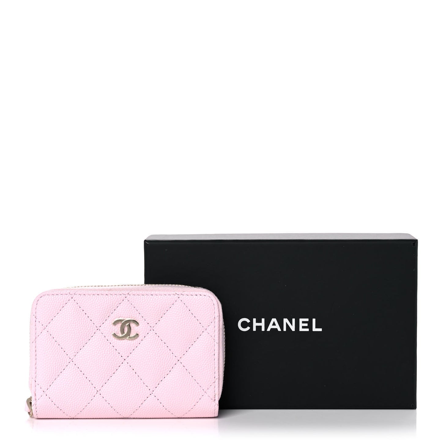 Caviar Quilted Zip Coin Purse Light Pink