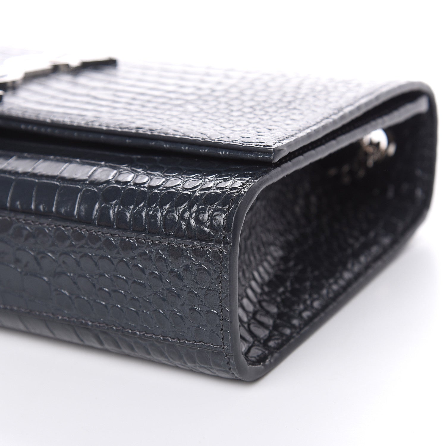 Saint Laurent Calfskin Crocodile Embossed Medium Classic Monogram Kate Tassel Satchel Storm 9 of 9
