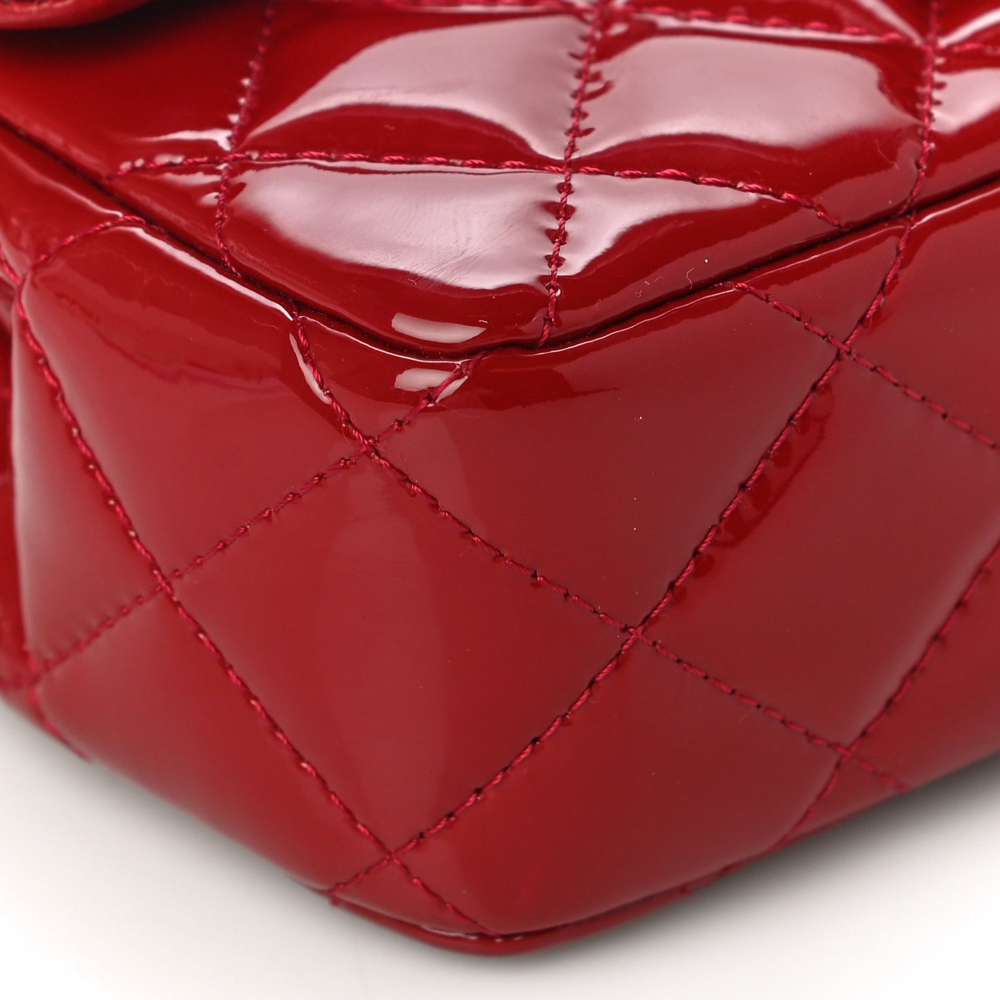 Patent Calfskin Quilted Extra Mini Rectangular Flap Red