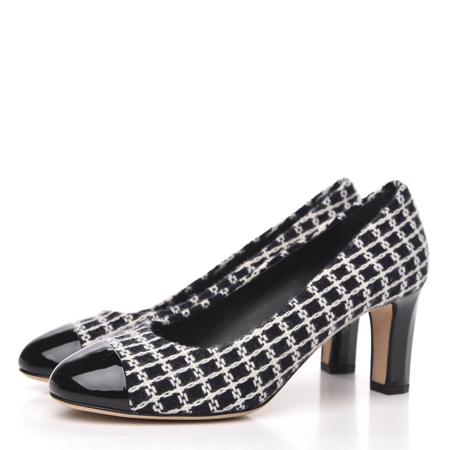 Tweed Grosgrain Cap Toe Logo Pumps 38.5 Black White Blue Pink
