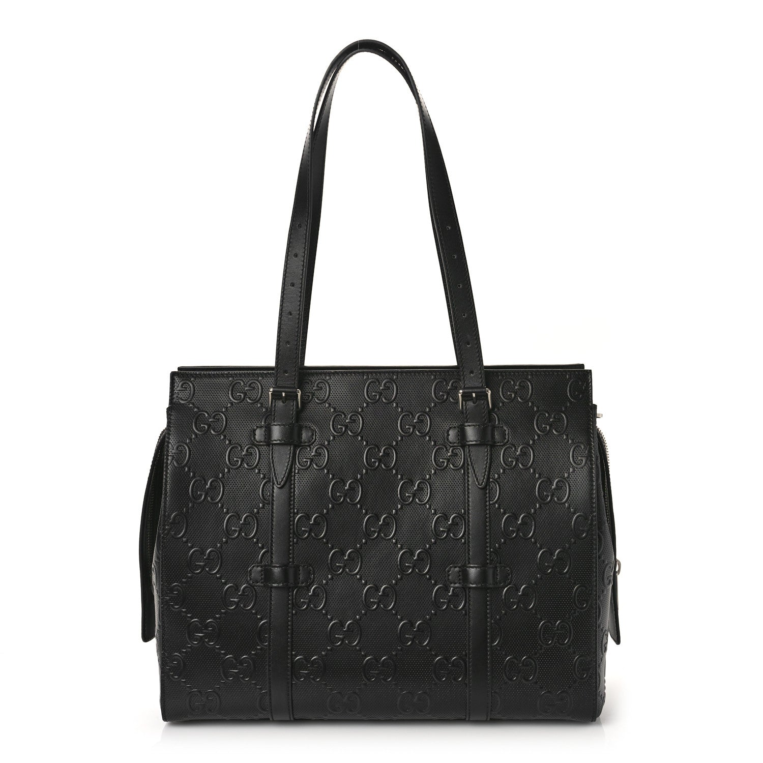 Gucci Calfskin GG Tennis Embossed Tote Bag Black 1 of 8