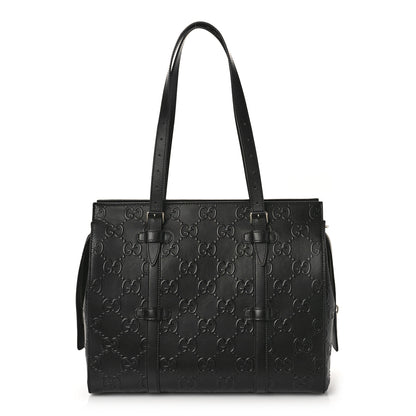 Gucci Calfskin GG Tennis Embossed Tote Bag Black 1 of 8