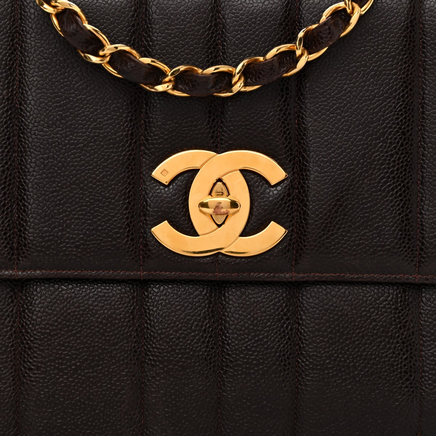 Caviar Vertical Quilted Jumbo Single Flap Brown
