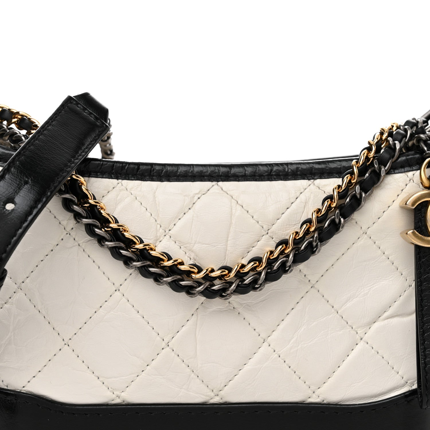 Chanel Aged Calfskin Quilted Small Gabrielle Hobo Black White 8 of 10