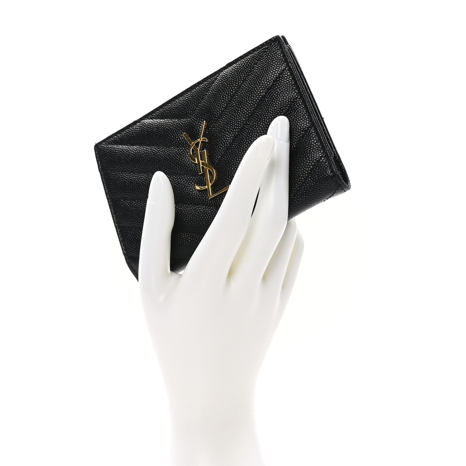 Saint Laurent Grain De Poudre Matelasse Chevron Monogram Zipped Two-Part Wallet Black 2 of 9