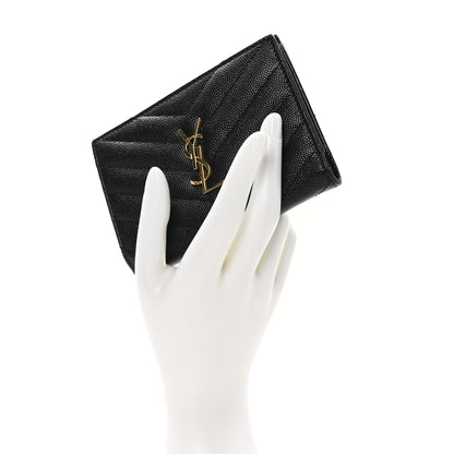 Saint Laurent Grain De Poudre Matelasse Chevron Monogram Zipped Two-Part Wallet Black 2 of 9