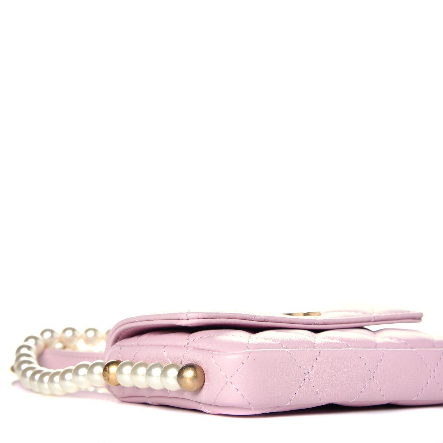 Calfskin Quilted About Pearls Card Holder Flap With Chain Light Pink