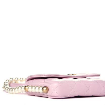 Chanel Calfskin Quilted About Pearls Card Holder Flap With Chain Light Pink 8 of 10