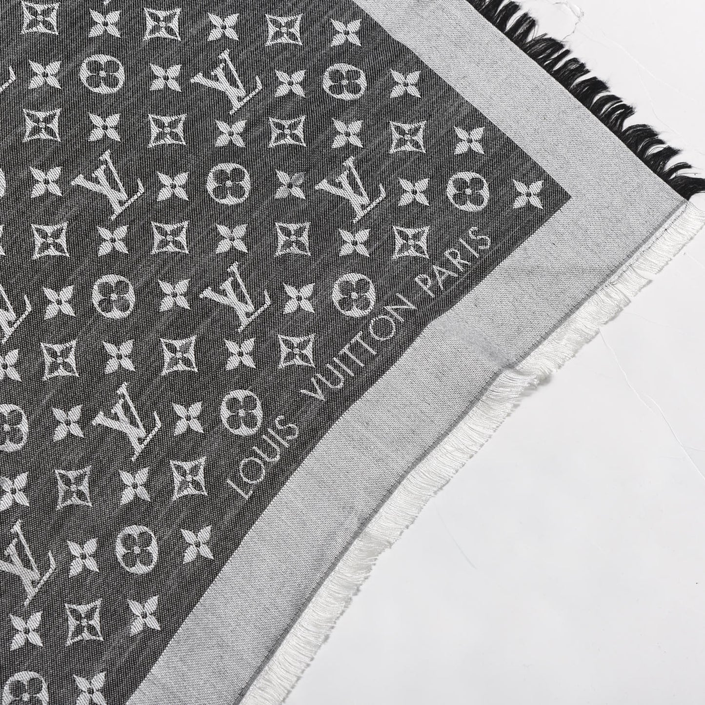 Wool Silk Monogram Denim Shawl Black