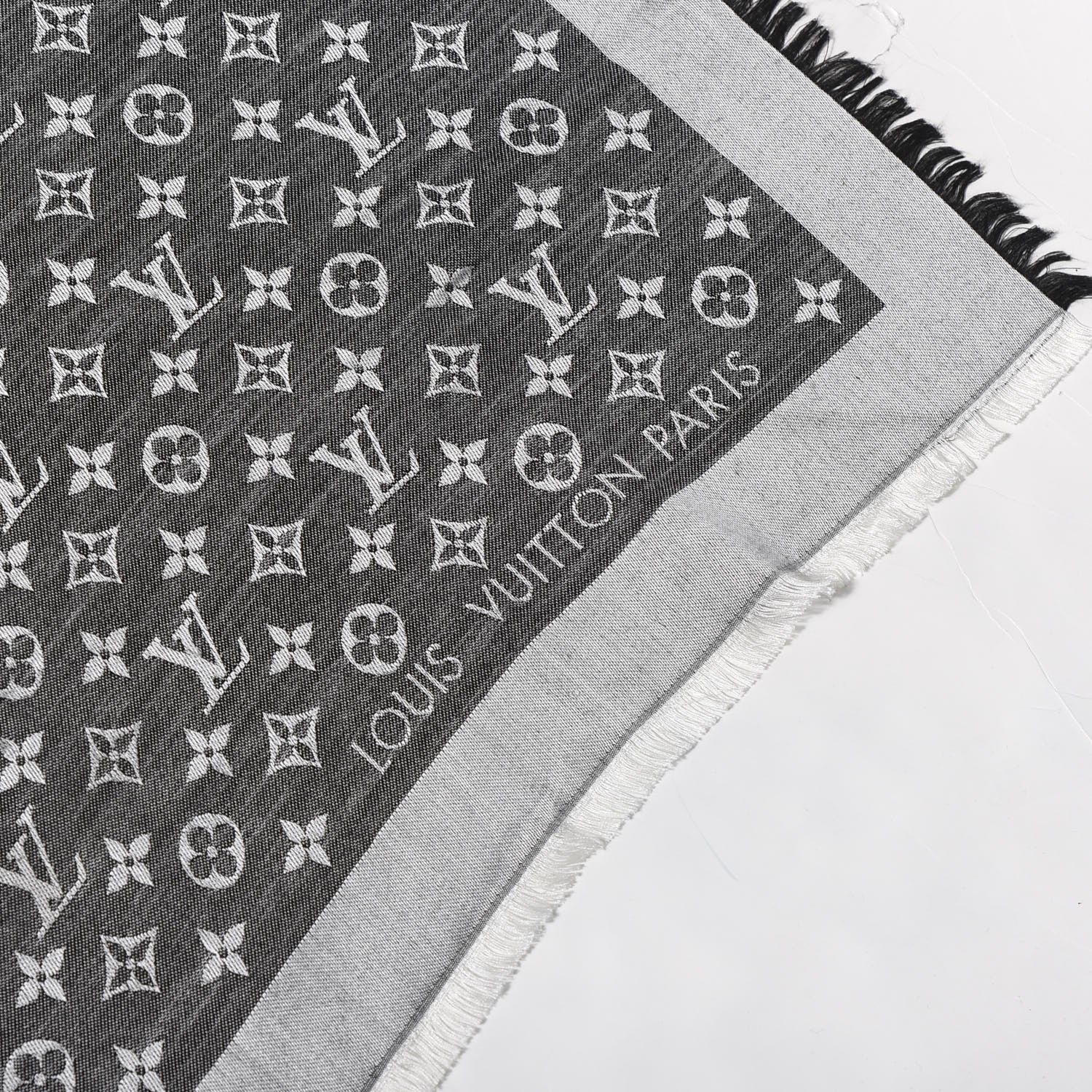 Louis Vuitton Wool Silk Monogram Denim Shawl Black 2 of 3