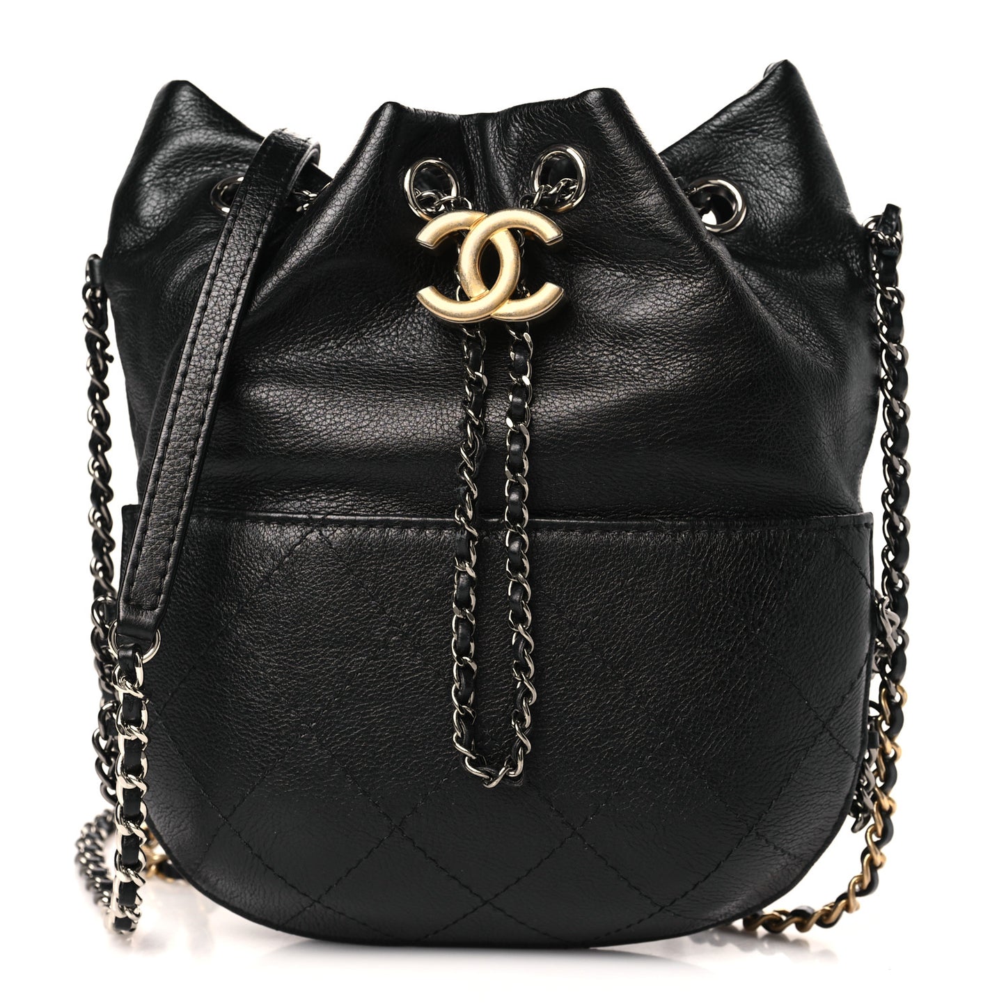 Calfskin Quilted Small Gabrielle Bucket Black
