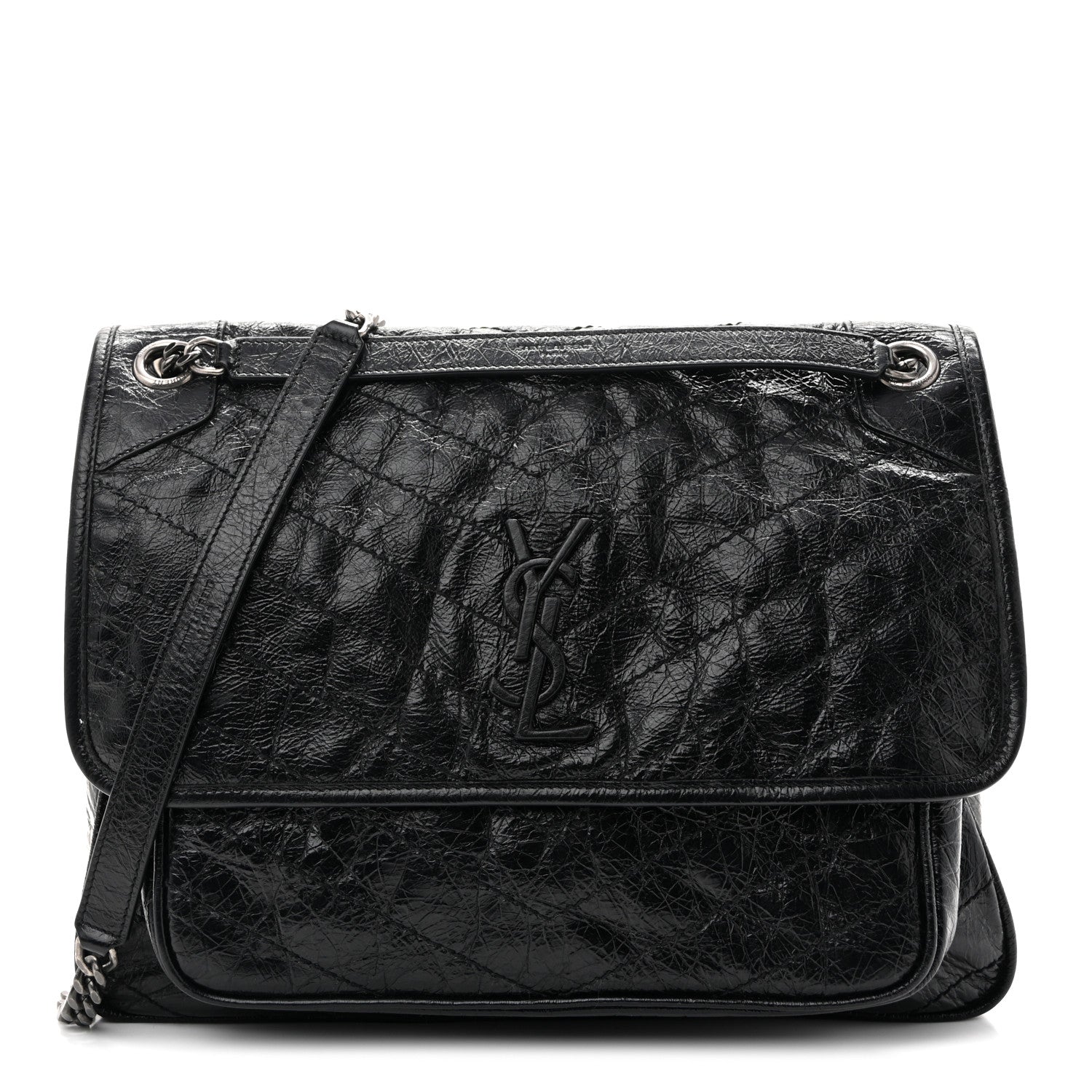 Saint Laurent Crinkled Calfskin Matelasse Monogram Large Niki Chain Satchel Black 1 of 13