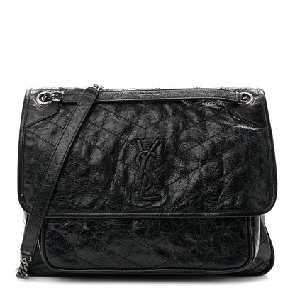 Saint Laurent Crinkled Calfskin Matelasse Monogram Large Niki Chain Satchel Black 1 of 13