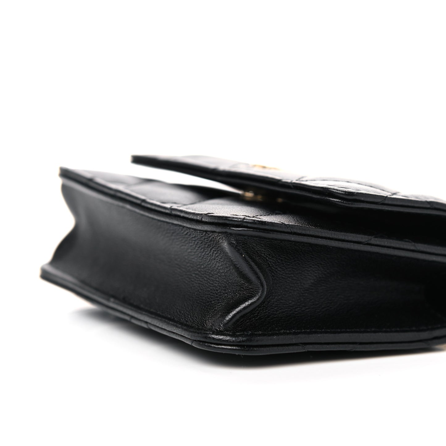 Lambskin Quilted CC Hook Card Holder Black
