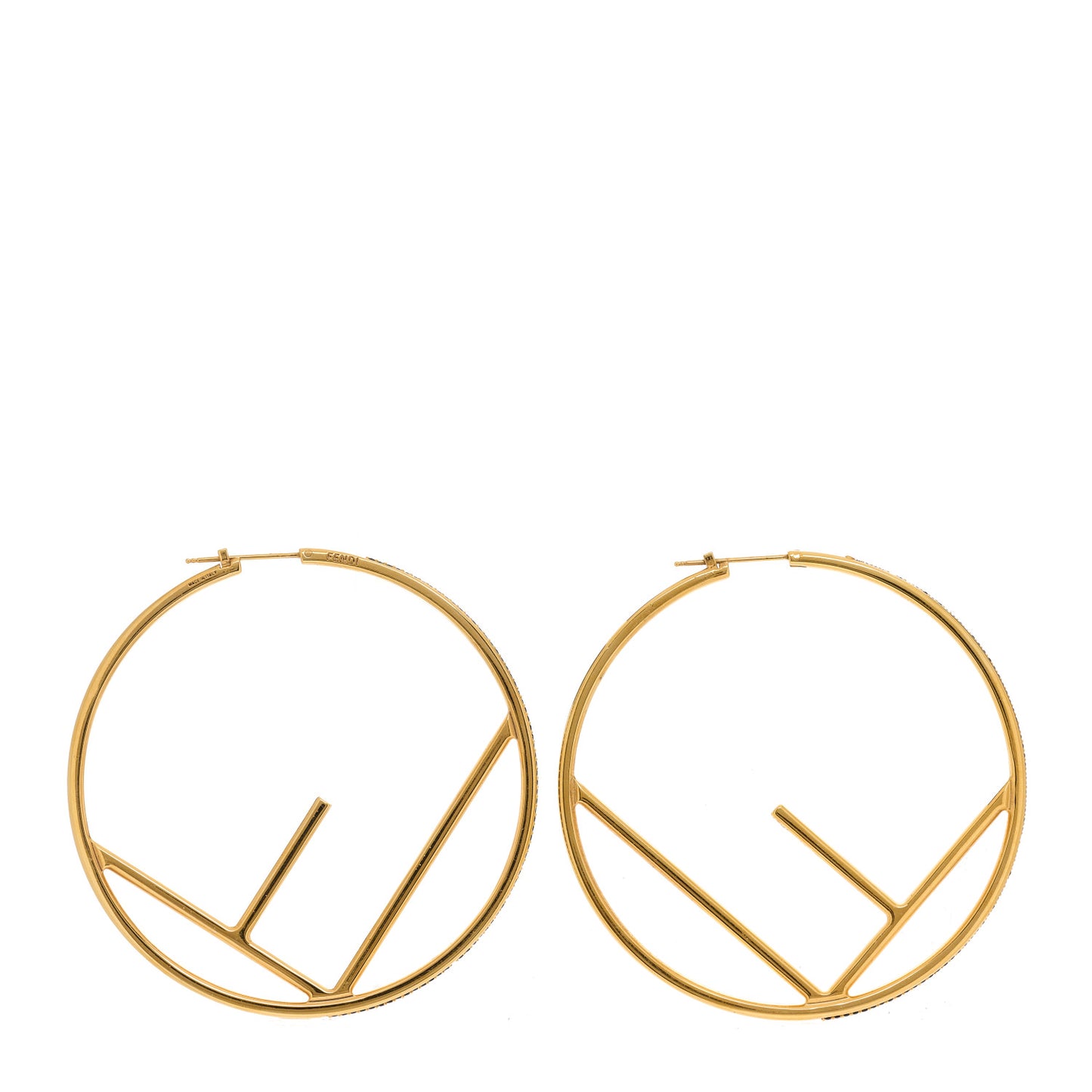 Metal Crystal Large F is Fendi Hoop Earrings Yellow Gold
