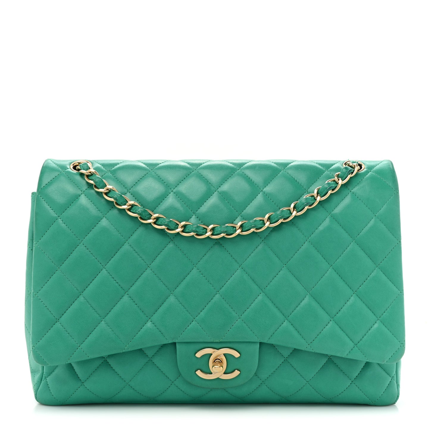 Lambskin Quilted Maxi Double Flap Green