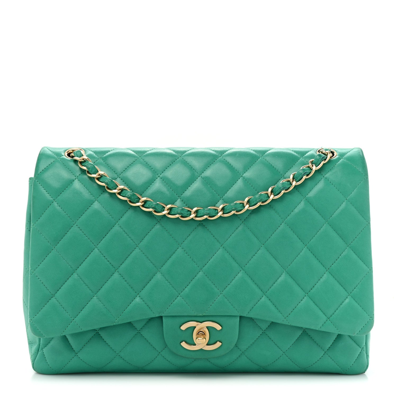 Chanel Lambskin Quilted Maxi Double Flap Green 1 of 20